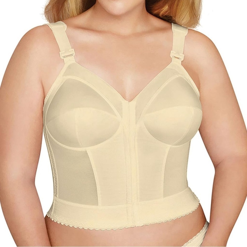 Exquisite Form Longline Bra Womens 36D New Front Close Wireless Beige Shaper